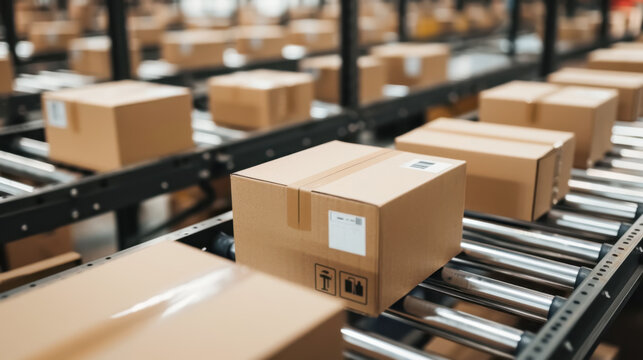 Logistics center moving parcels through modern distribution and delivery operations