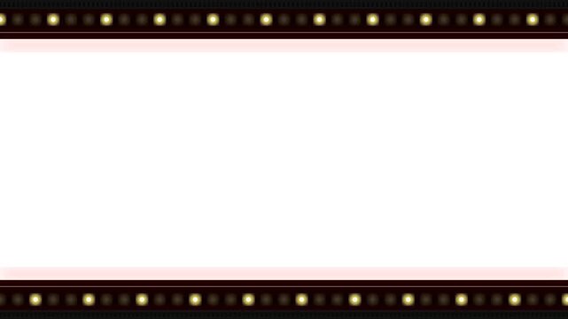 Vintage cinematic anamorphic widescreen letterbox marquee frame with 35mm film strips.