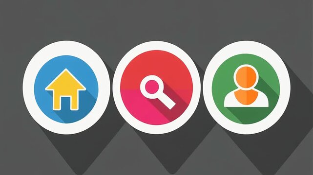 Home, search and user profile icons for app and website ui, flat design vector set