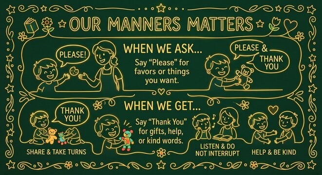 Illustration of kids learning good manners and etiquette