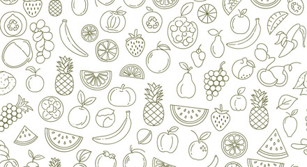 Seamless Fruit Line Art Pattern with Minimalist Outlines for Organic Food Packaging and Eco Friendly Branding Concepts © Art by Chandon