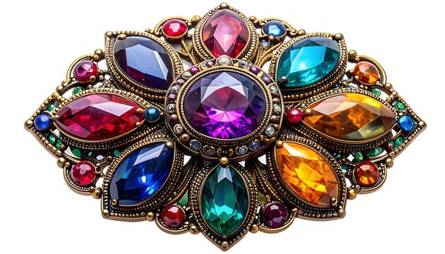 Colorful Jewelry Brooch with Precious Stones.