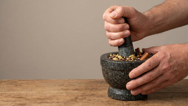 Crushing Spices With Granite Mortar And Pestle