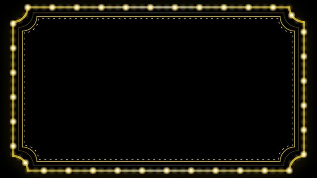 Pure black luma key blending vintage golden ticket marquee frame.