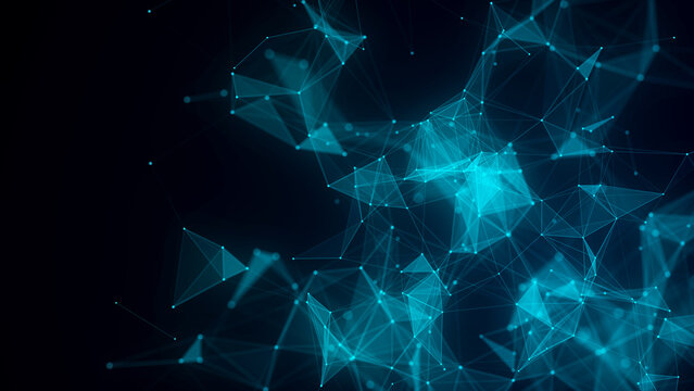 Network connection structure. Blue science background. Abstract digital background. Big data visualization. 3d rendering.