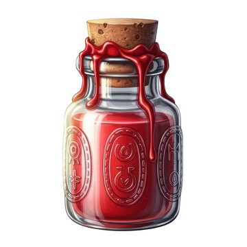 Red potion in a glass bottle with cork and wax seal