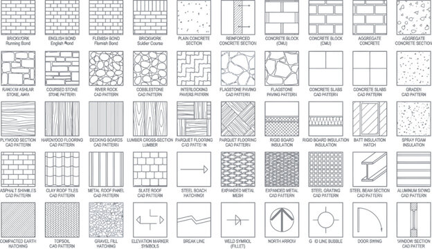 Detailed architectural pattern and texture reference sheet for design planning