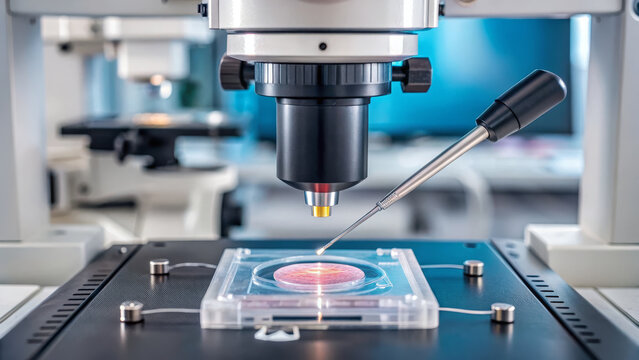 IVF and Embryo concept ,In vitro fertilization procedure step showing embryo creation under microscope with medical equipment