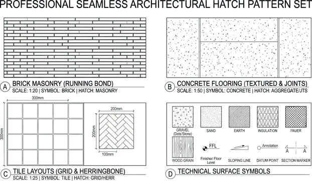 Professional seamless architectural hatch pattern set for design and drafting