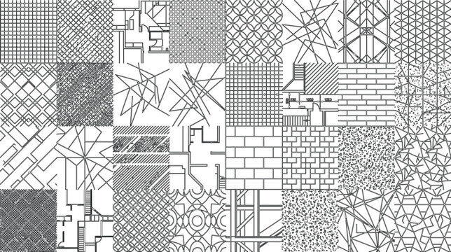 Geometric cad hatching and architectural patterns for digital drafting