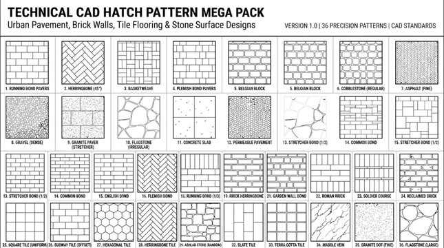 Technical cad hatch pattern mega pack for architecture and engineering design