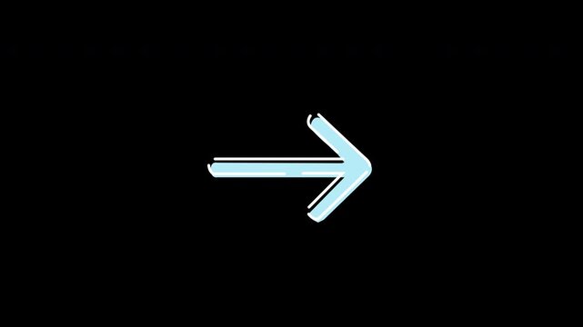 A glowing blue right-pointing arrow on a black background, symbolizing direction or navigation.