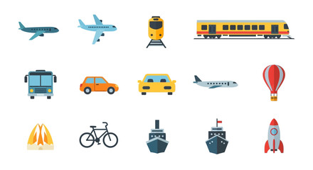 Diverse Transportation Methods Collection: Air, Land, and Sea Vehicles © fiyan
