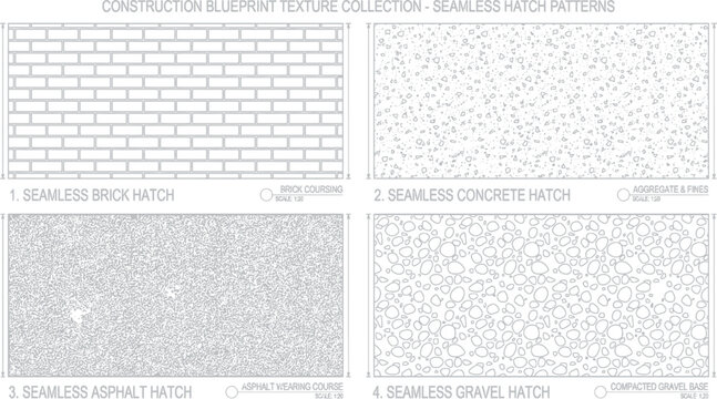 Collection of seamless construction and material hatch textures with material
