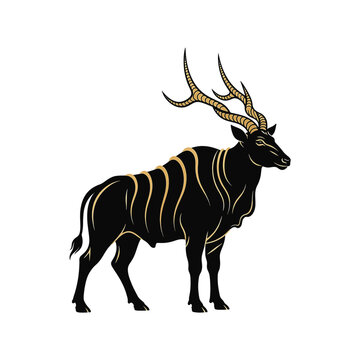 Silhouette of a large common eland standing in profile, African antelope vector illustration isolated on white background, detailed wildlife animal outline for graphic design