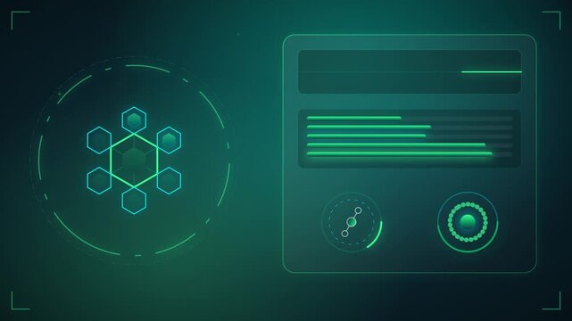 High-tech biotech dashboard with a glowing DNA molecular cluster and cellular scanning interface.