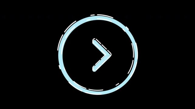 A glowing blue play button icon appears on a black background, symbolizing media playback.