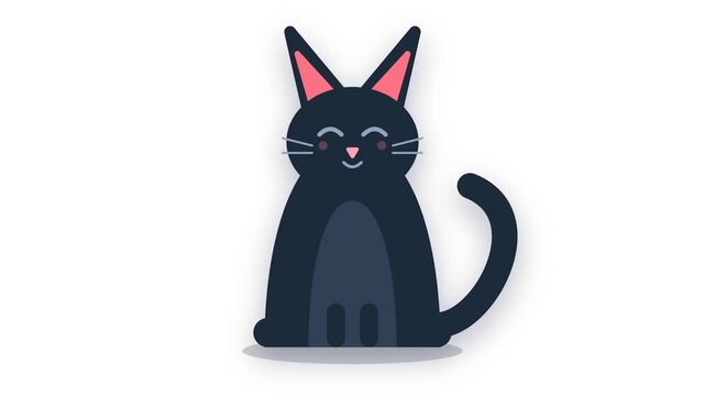 Minimalist flat vector cat loader animation with a wagging tail seamless breathing loop and dynamic floor shadow on a transparent background.