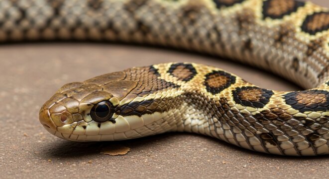 Close up portrait of a patterned Russells Viper snake.