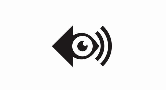Abstract black eye icon with arrow and signal waves.