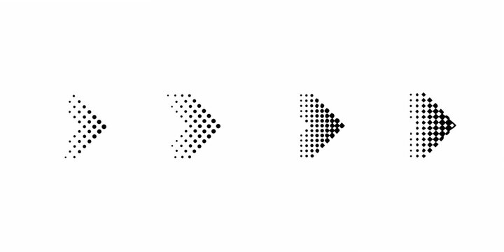 Four arrows progressing from sparse to dense dot patterns