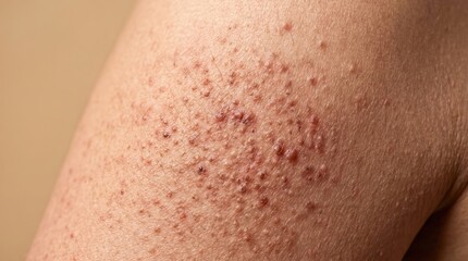 Fototapeta premium Inflamed keratosis pilaris bumps and pustules on upper arm skin