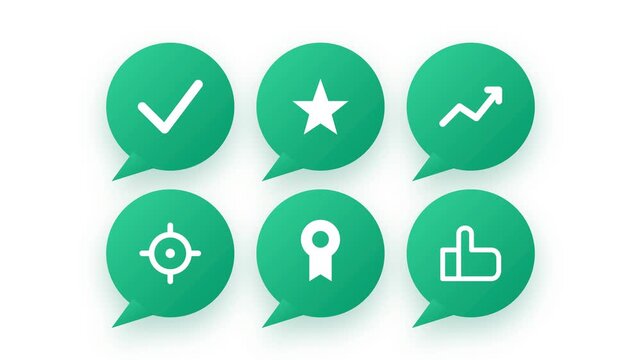 Animated social success notification icons with checkmark trophy and star achievement badge animations on dark background.