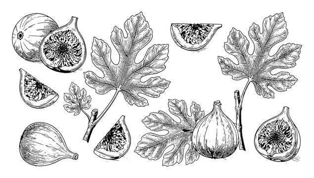 Set of figs vector illustration isolated on transparent background for your food design.