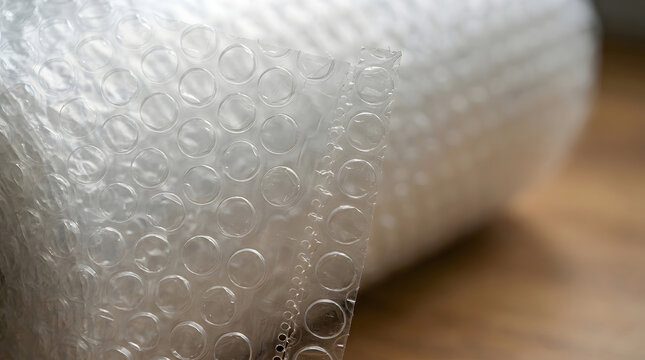 clear bubble wrap roll close up view of plastic cushioning material