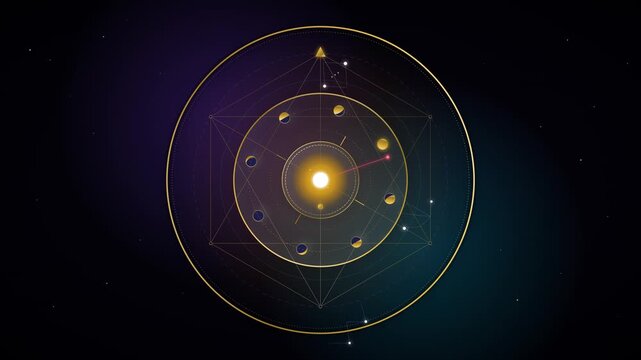 Stunning celestial astrolabe and cosmic time engine featuring glowing stellar constellations, rotating golden dials, and moon phase indicators.