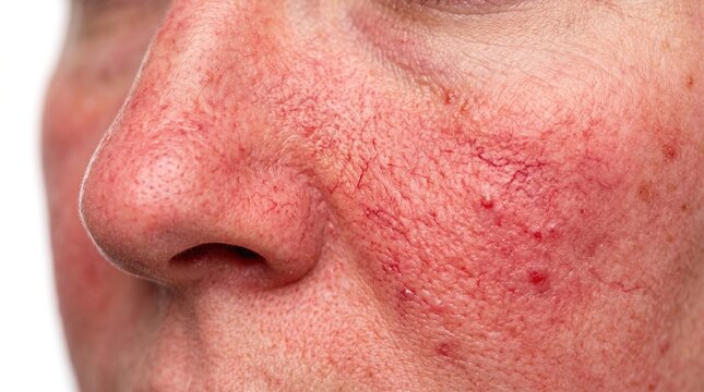 Severe telangiectasia with broken capillaries and redness on nose and cheek