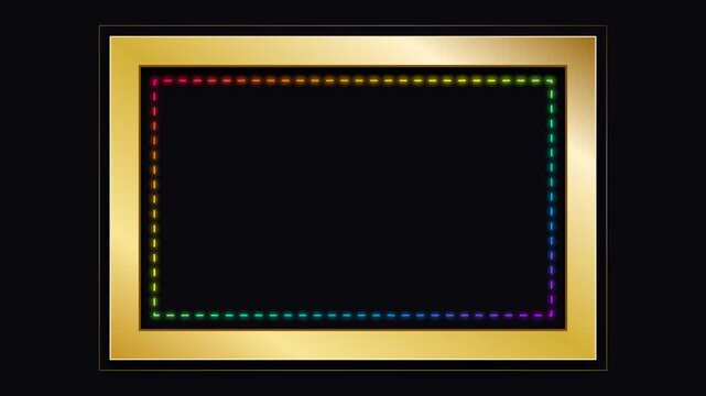 Luxury animated golden photo frame featuring a rich metallic gradient border, deep premium drop shadow, and a smooth diagonal sweeping light reflection on a dark background.