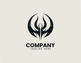 Fototapeta premium Abstract horned demon wings logo in gothic black vector illustration style