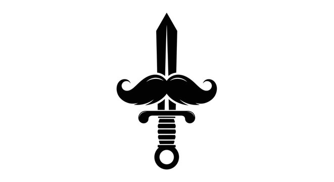 Black dagger sword icon with a gentleman mustache.