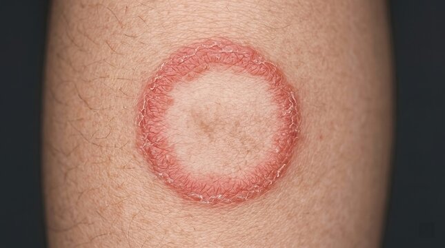 Classic ringworm tinea corporis fungal infection circular rash on skin