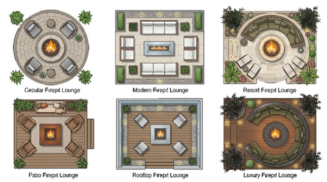 Firepit lounge patio designs for outdoor living spaces