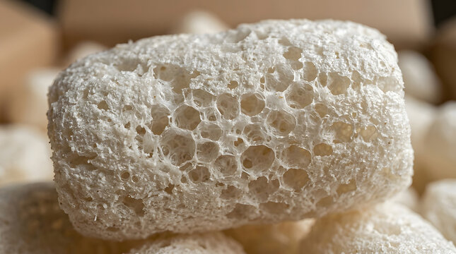 white polystyrene foam packaging material close up view with textured surface