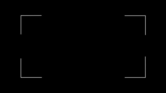 Camera viewfinder frame recording corners with scale zoom-in animation on black background.