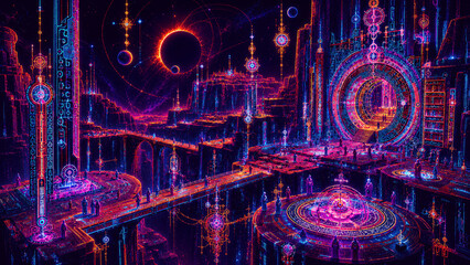 Obraz premium Generated art. Galactic stories of the neon universe.