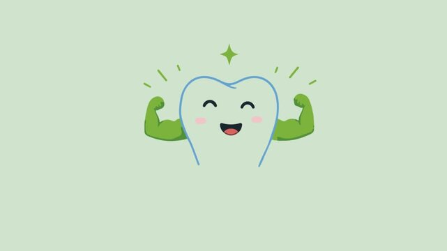 Tooth happy strong flat design motion video character suitable to your brand, display, advertise, health, happy, medical, marketing, business, and more