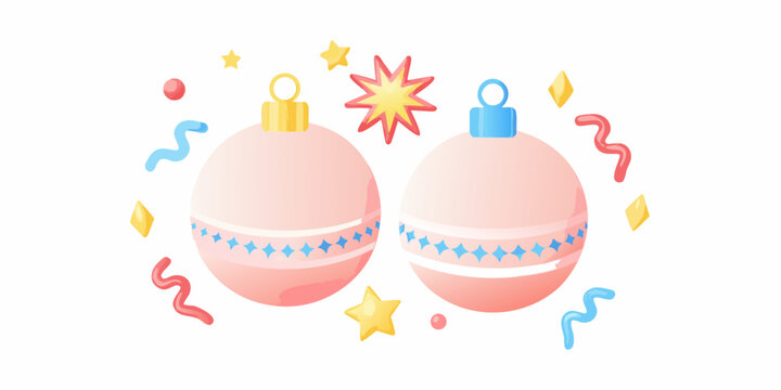 Two pink spherical objects with festive decorations watercolor illustration