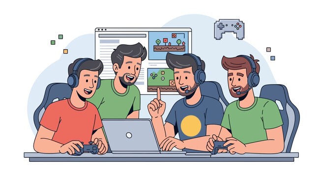 Diverse Gamers Team Collaborate on Game Development and Play