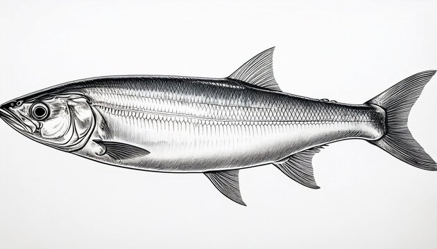 Vintage Engraving Style Illustration Of A Herring Fish Isolated On White