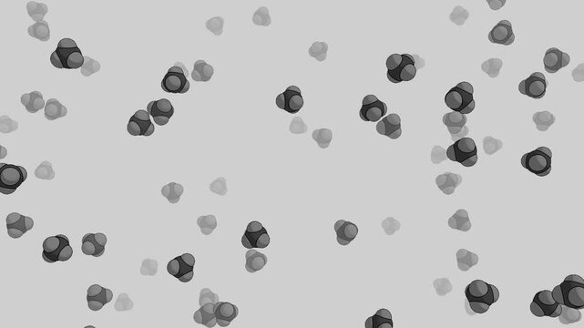 Brownian Motion of CH4 methaneMolecules in a Gas Mixture with Cartoon style