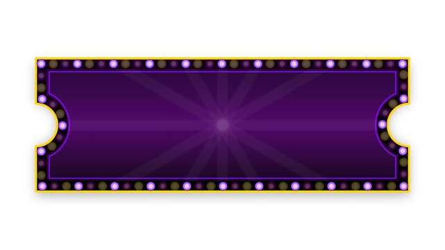 Regal royal amethyst purple ticket marquee with luxurious glowing gold flashing bulbs.