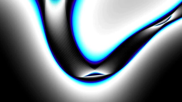 Fractal line abstract design morphs fluidly with deep blue and white monochromatic wireframe patterns.