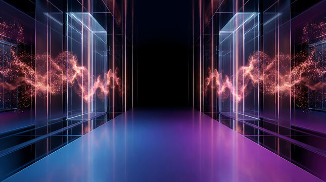 Futuristic digital data streams connecting cloud servers in vibrant cyber space environment