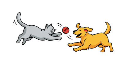 Cartoon dog and cat playing fetch. © Kamil