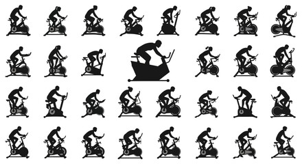 Obraz premium Cyclists ride exercise bikes in this collection.