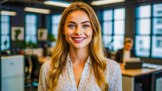 Smiling Woman in Office